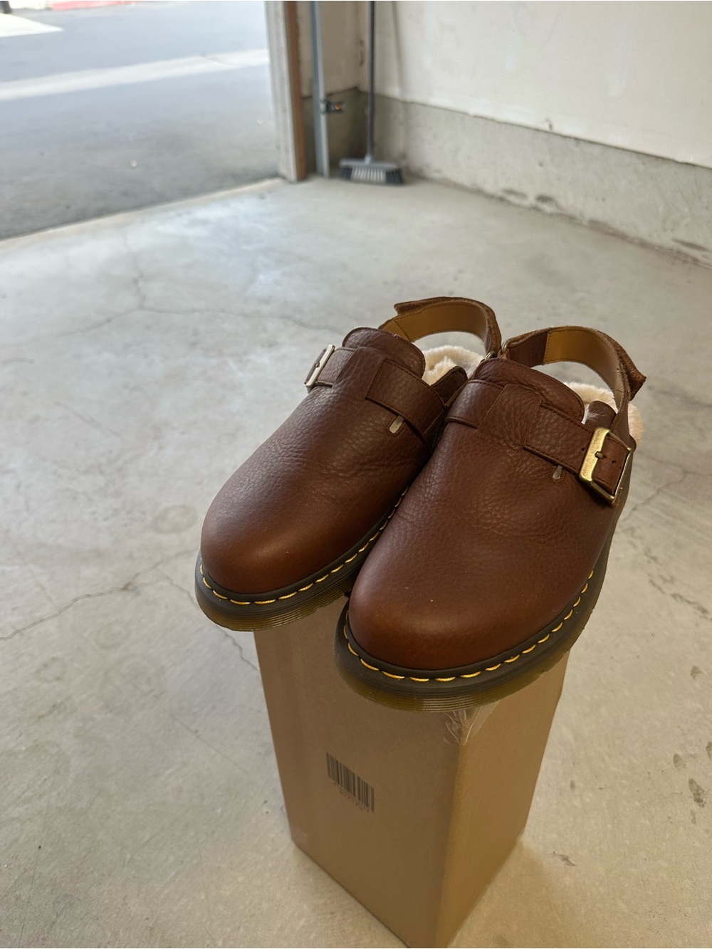 Men's Brown Leather Slip-On Clog with Buckle Doc Martens size 11